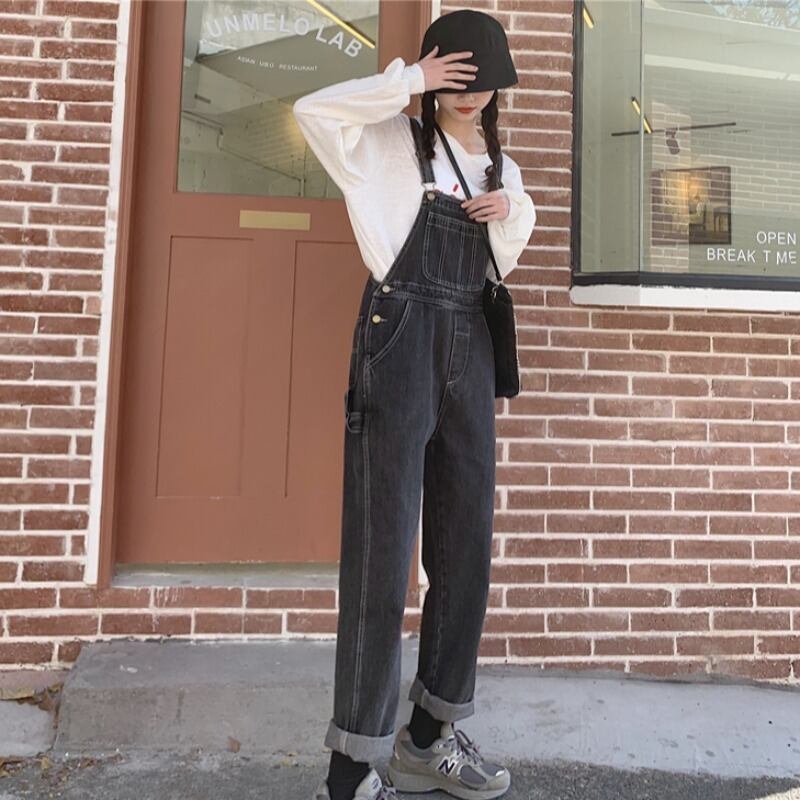 スプリングオータムスタイルルーズジーンズ ハイウェスト薄手オーバーオール 春物 秋物 1号婦人59753215776