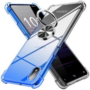 【人気】YDIHIHO Xperia ACE III ケース リング付き クリア 薄型 グラデーション色 ケース SOG08 SO-53C A203SO ケース 軽量 tpu 耐衝撃 スマホケース 透明 米軍MIL規格取得 おしゃれ 黄変防止防塵一体型 人気 車載ホルダー エクスペリア ACE3 携帯カバー ブルーブラック MD-SXZH-025-03