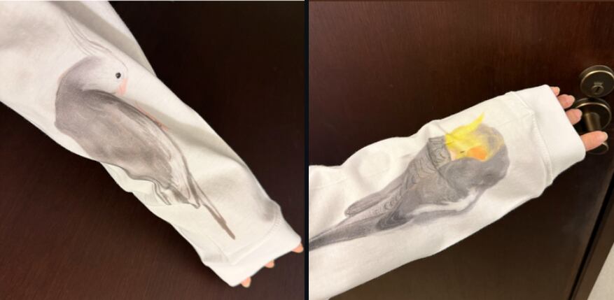 袖にインコが潜んでいる Tシャツ(ノーマル/ホワイトフェイス)※次回11/25〜お届け