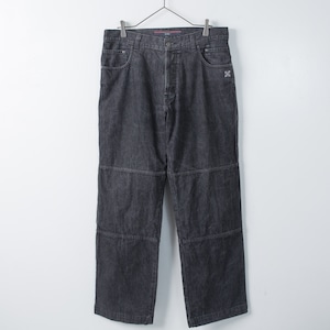 2000s "OXBOW" embroidered double knee design wide denim trousers / From EUROPE
