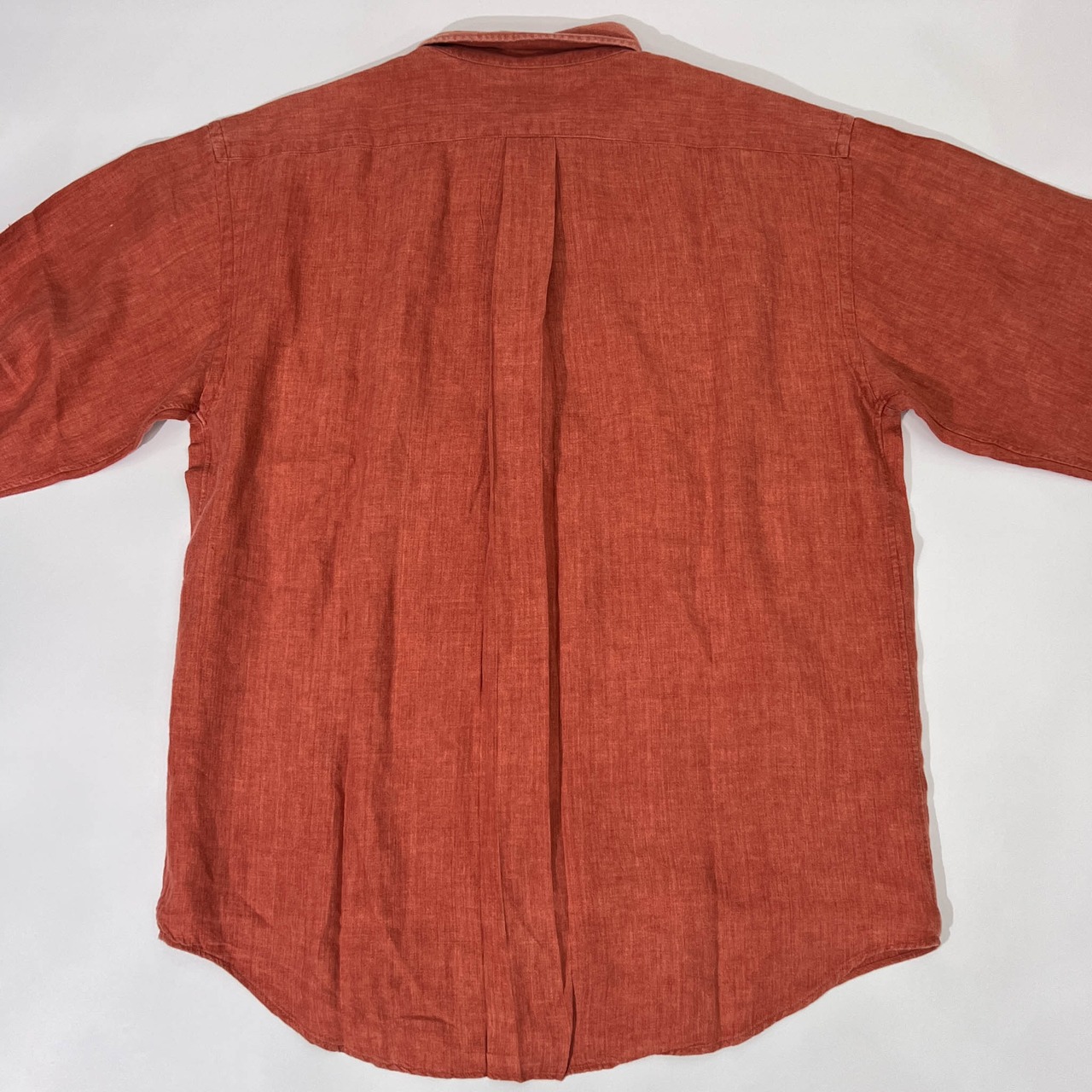 リネン100% Mc.HENRY マックヘンリー BD ボタンダウン 長袖シャツ L/赤褐色 メンズ 麻