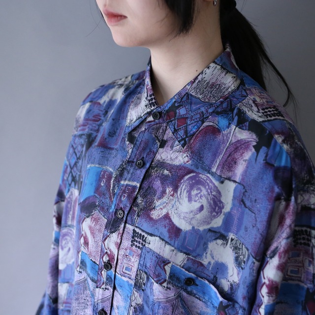 cold coloring art full pattern over silhouette silk shirt