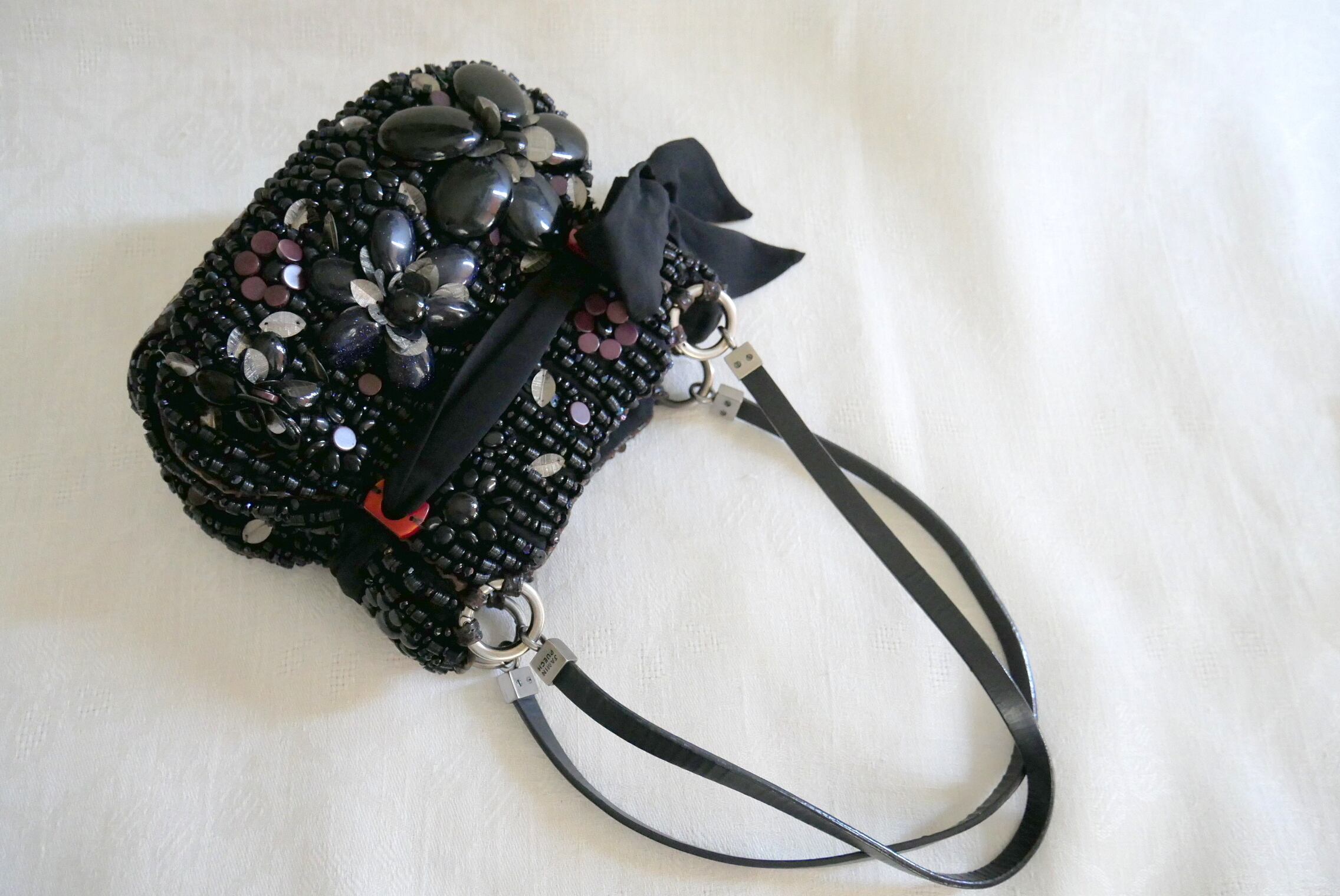 Jamin Puech Paris】黒フローラルモチーフビーズ飾り ハンドバッグ
