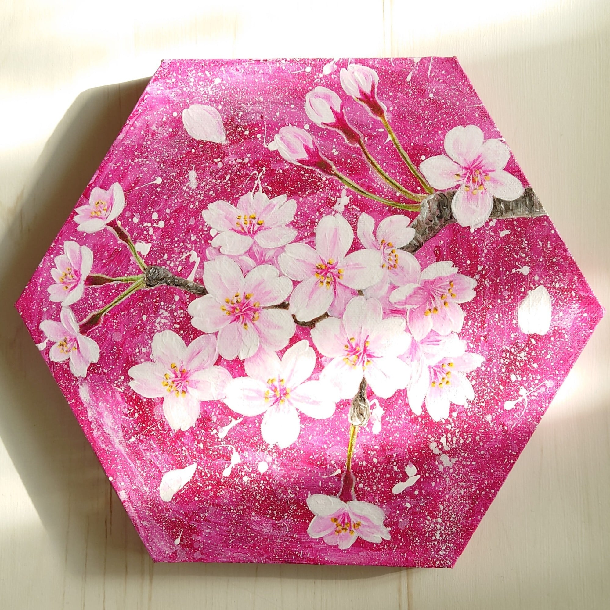 桜・六角形キャンバスSML三枚セット | atelier kaza碧 桜・六角形キャンバスSML三枚セット | atelier kaza碧