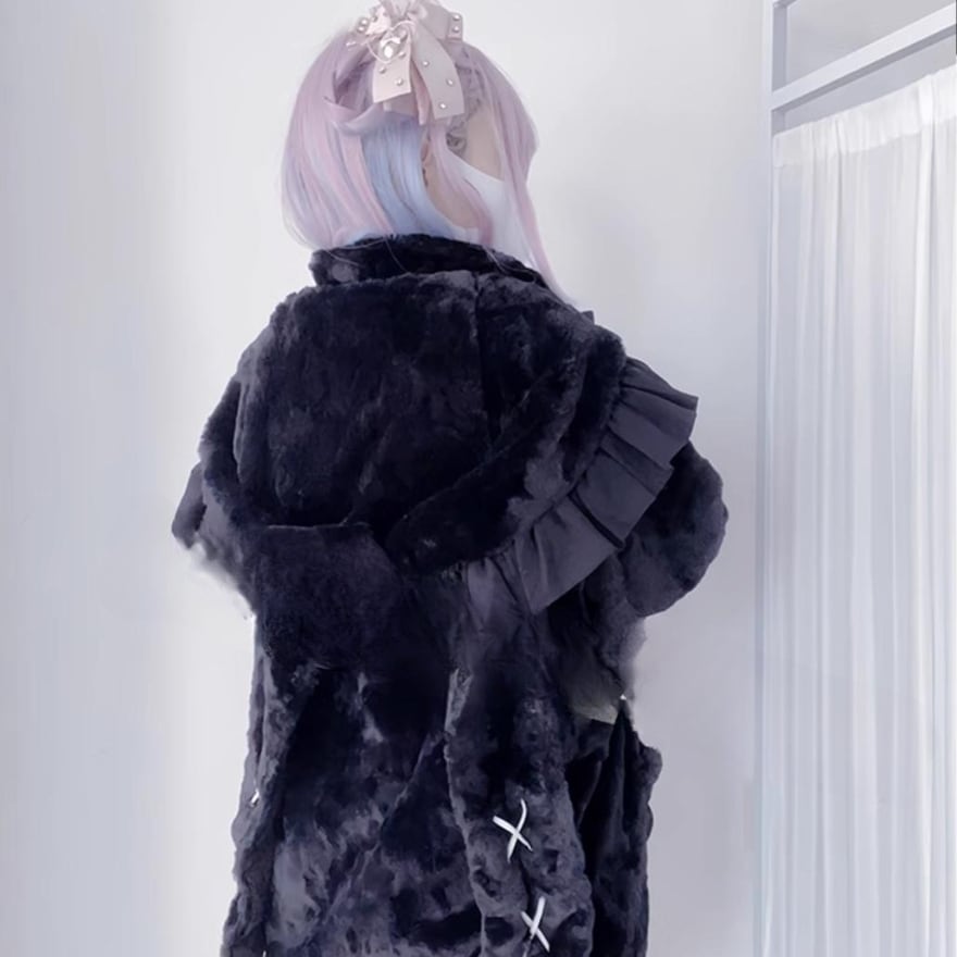 うさ耳ボンネット マフラー y2k ロリータ フリル 天使界隈 ゴスロリ うさ耳ボンネット マフラー y2k ロリータ フリル 天使界隈 ゴスロリ