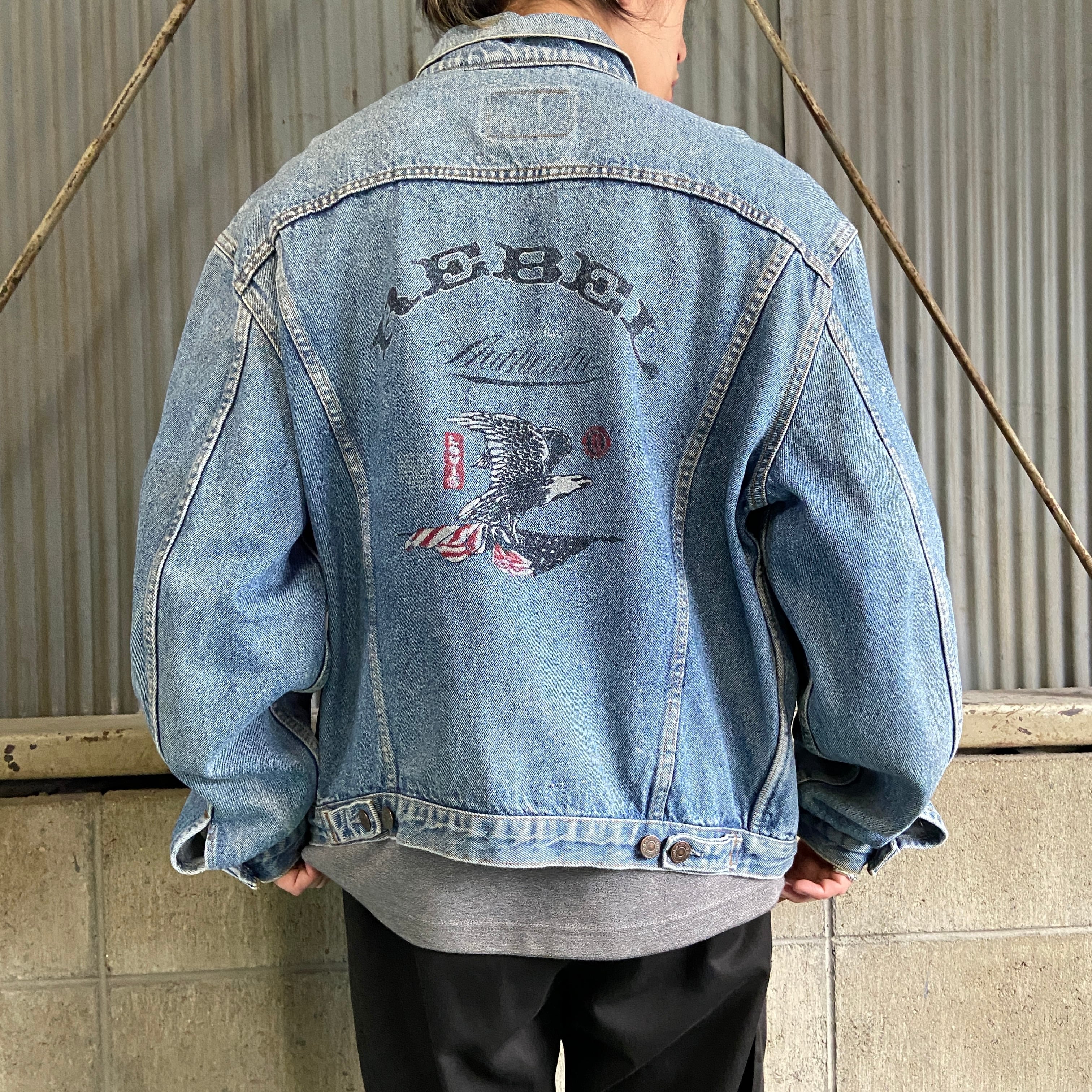 vintage バックプリントデニムジャケット  L