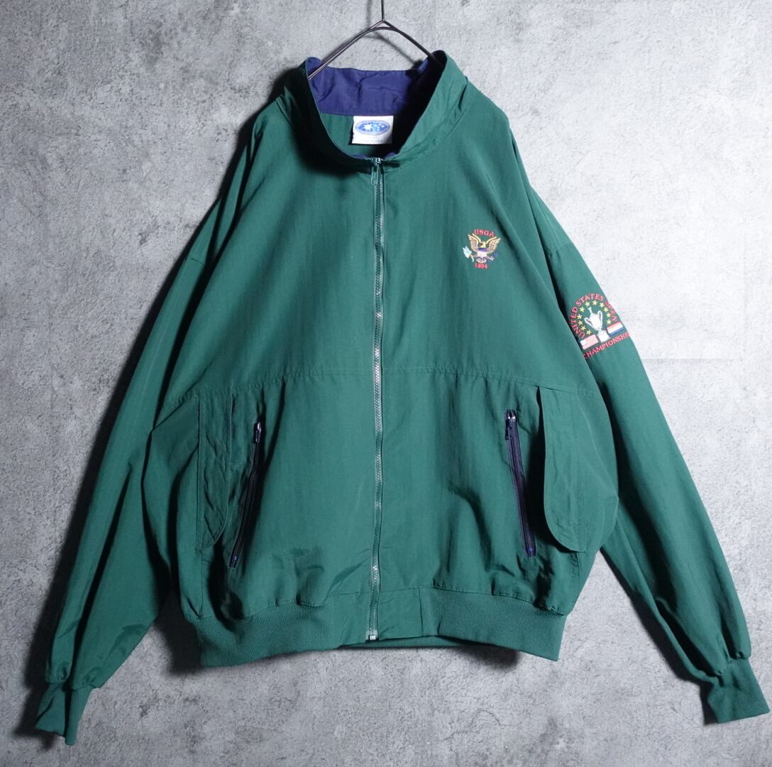 90s Green embroidery design nylon jacket