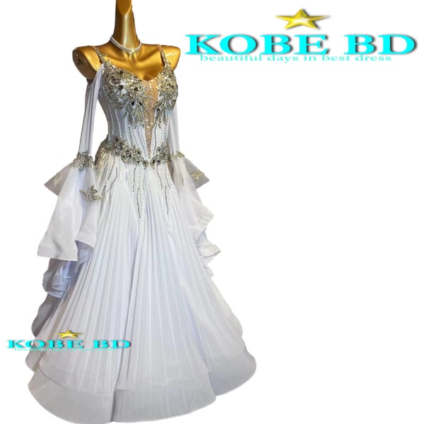 【社交ダンスドレス】⭐️【商品番号AIー 240910】スタンダードドレス (White / 白系/アイボリー系)