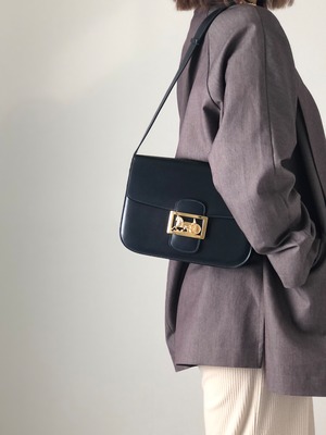 CELINE セリーヌ 馬車 ホースキャリッジ ショルダーバッグ ダークネイビー レザー vintage ヴィンテージ オールド r2fr3z