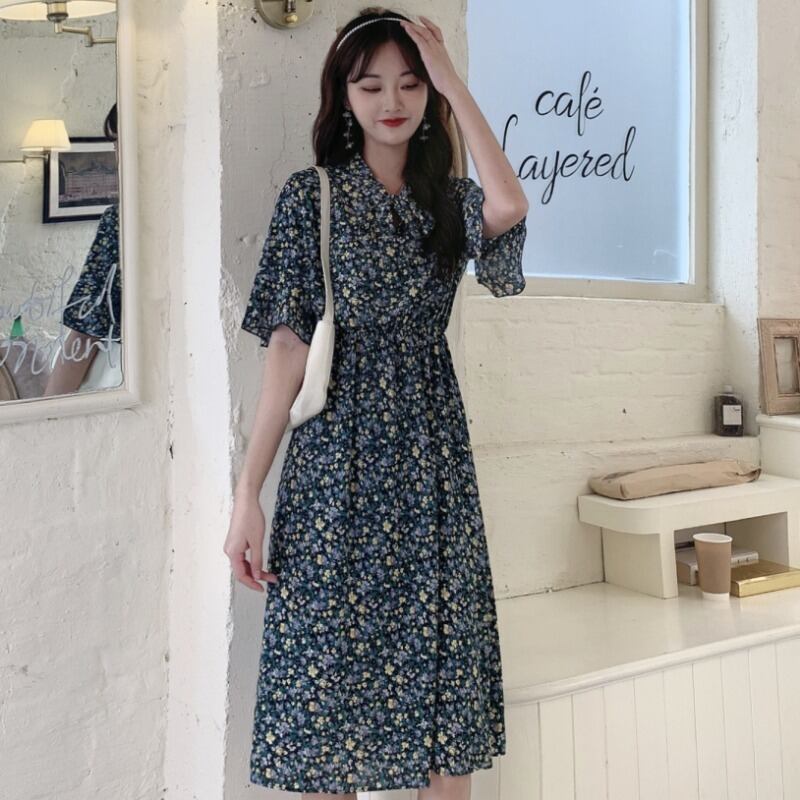 フローラルシフォンドレス サマースタイルウェスト レース 夏物 花柄 YY-ファッション38722645095