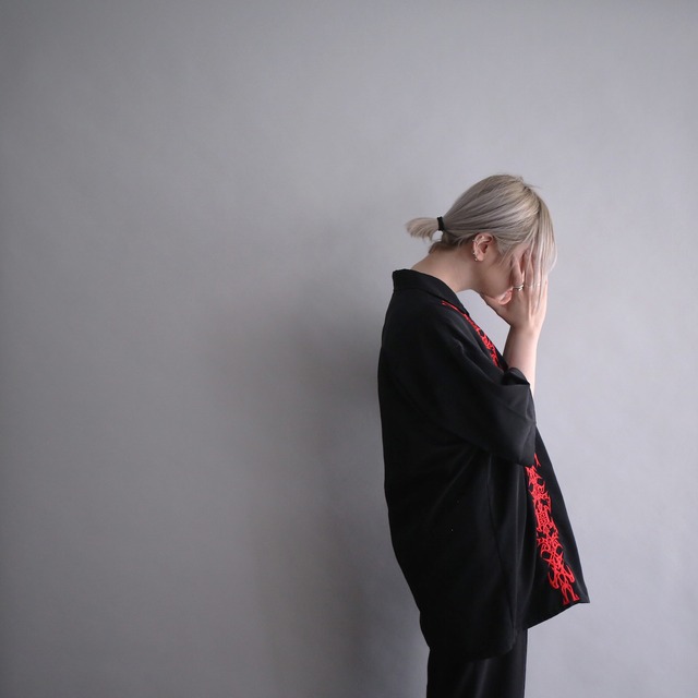 asymmetry embroidery art line design loose h/s shirt