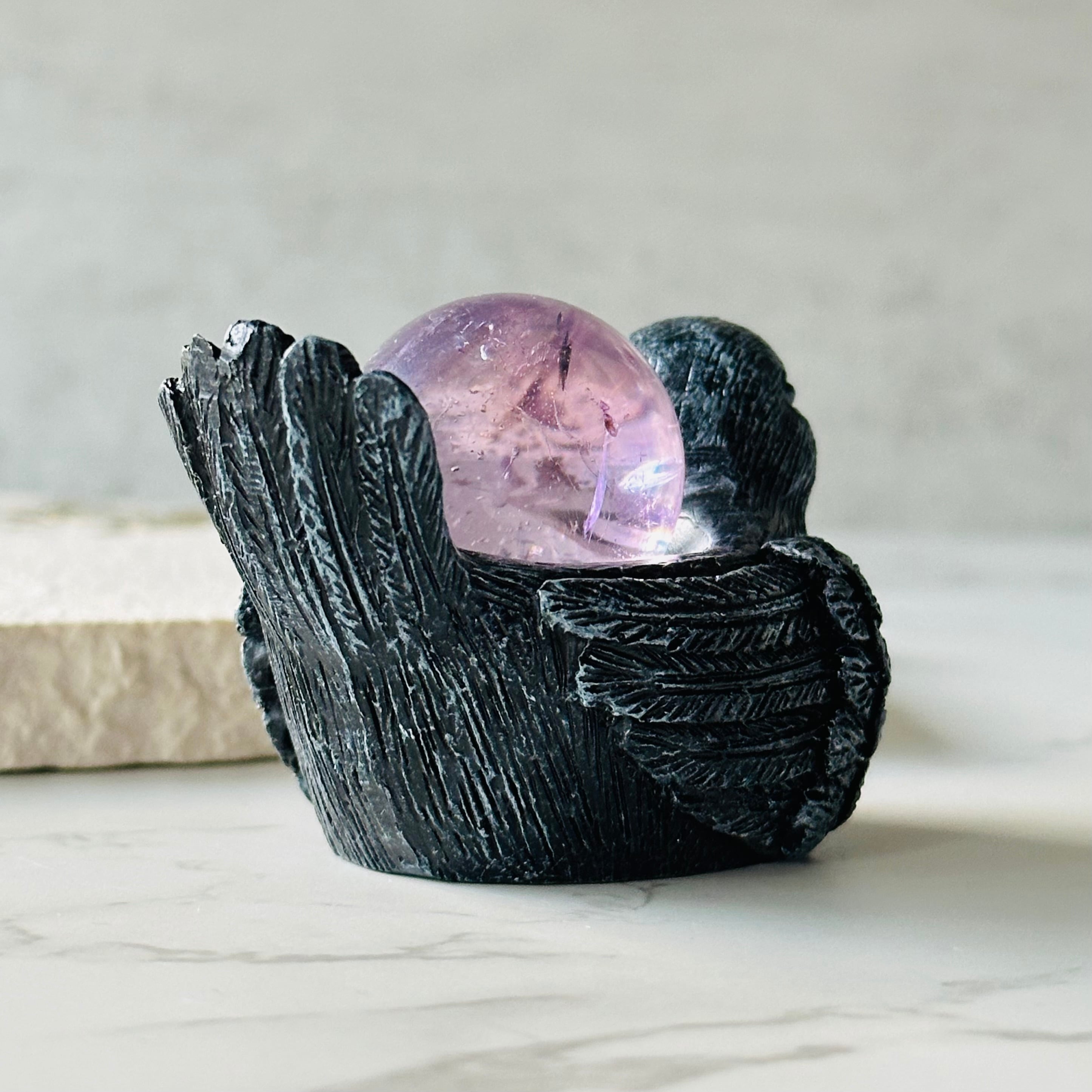 予約済み2個セット♡♡ 天然石　スフィア台座　翼　小物入れ　アクセサリー浄化 天然石スフィア台｜可愛い鳥モチーフインテリア台座（ホワイト