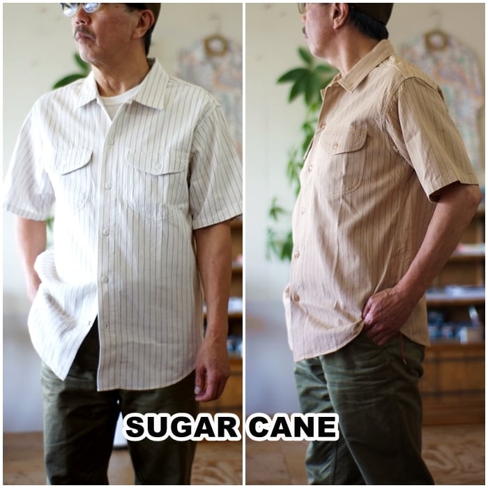 sugarcane 　シュガーケーン　半袖ストライプワークシャツ　38699　コークストライプワークシャツ | bluelineshop  powered by BASE