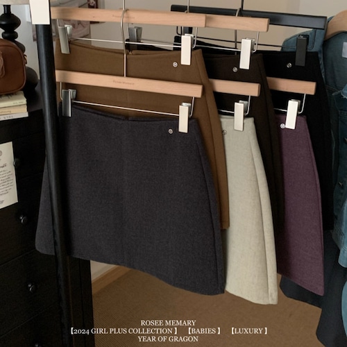 6色／ワンポイントウールタッチミニスカート ・73221