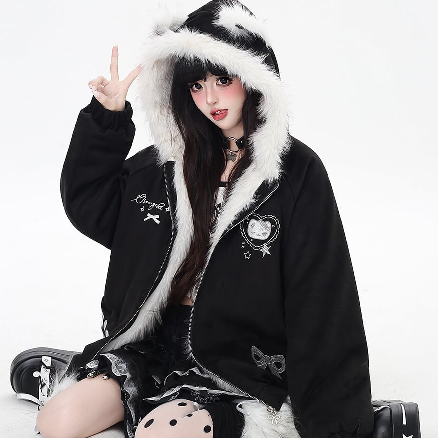 パンク ロリィタ 猫耳 ファー ブルゾン ゆめかわ アウター ボア