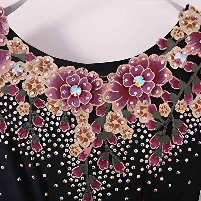 Aラインデザイン　ビジュー付きロングスカート　ダンスドレス　ds0253