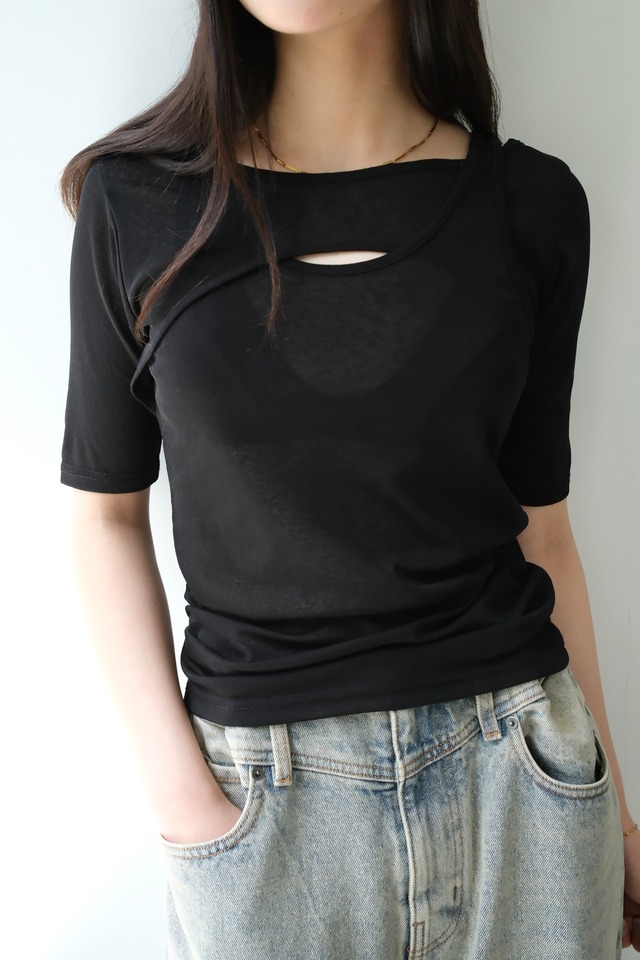 Asymmetry Layerd Sheer T-shirt カットシアーアシメレイヤードTシャツ Black