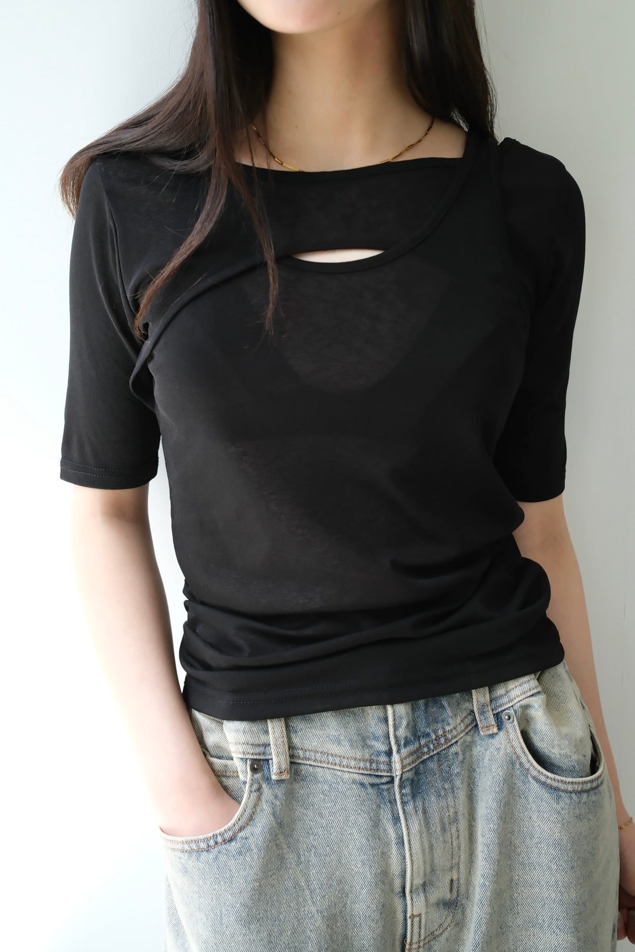 Asymmetry Layerd Sheer T-shirt カットシアーアシメレイヤードTシャツ Black