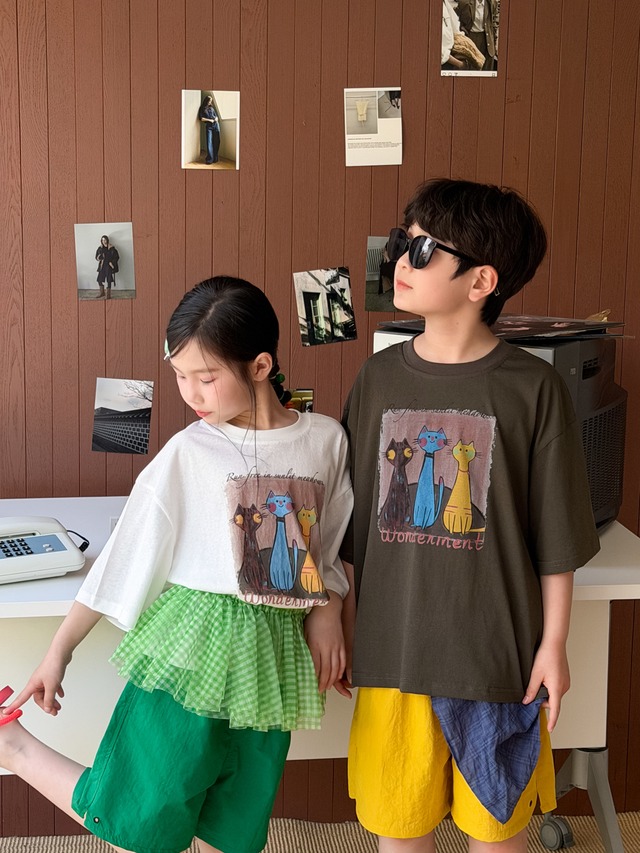 【KID】トリプルキャットプリント半袖Tシャツ - 8