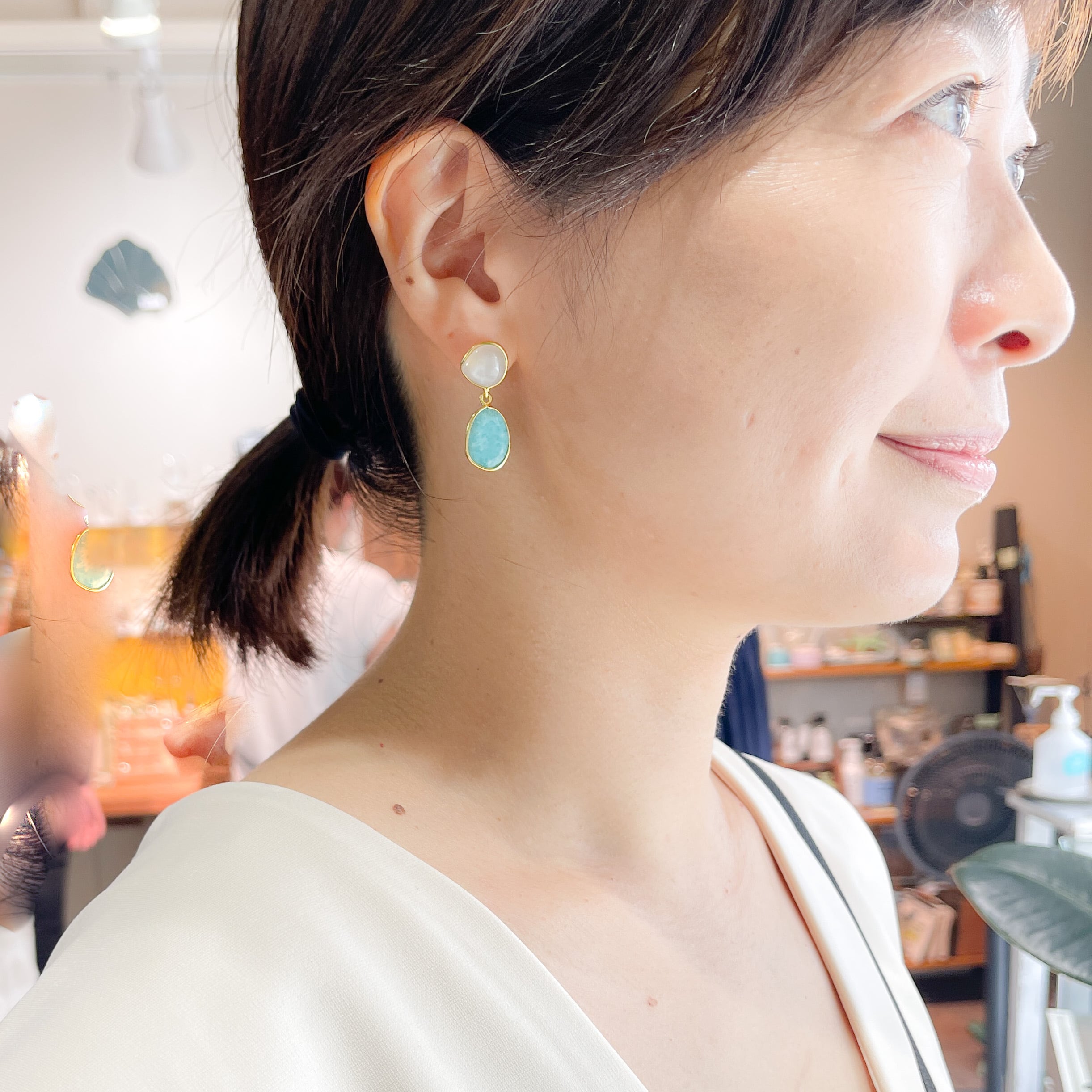 Gold Coating 2 ストーンピアス ムーンストーン＆アマゾナイト