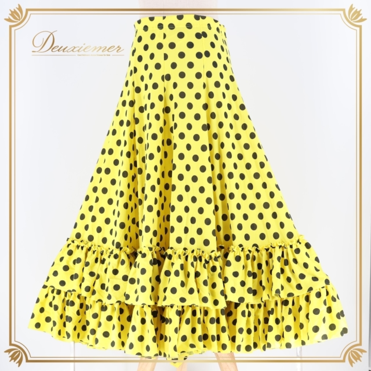 フラメンコ 衣装 ファルダ スカート 黄色 黒 水玉 ドット フリル ボランテ 伸縮 レッスン 練習 ダンス パーティ 発表会 ポップ 可愛い イエロー系 ブラック系 フラメンコスカート おしゃれ スカートデザイン フリルスカート 可愛いスカート レディースダンス衣装 黄色スカート 黒ドット 水玉模様 パーティ衣装 女性用ダンススカート