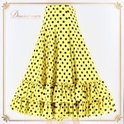 フラメンコ 衣装 ファルダ スカート 黄色 黒 水玉 ドット フリル ボランテ 伸縮 レッスン 練習 ダンス パーティ 発表会 ポップ 可愛い イエロー系 ブラック系 フラメンコスカート おしゃれ スカートデザイン フリルスカート 可愛いスカート レディースダンス衣装 黄色スカート 黒ドット 水玉模様 パーティ衣装 女性用ダンススカート