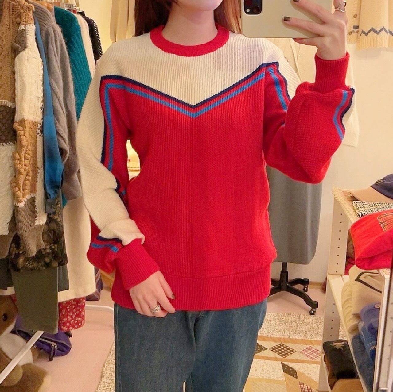 red white line jersey knit po