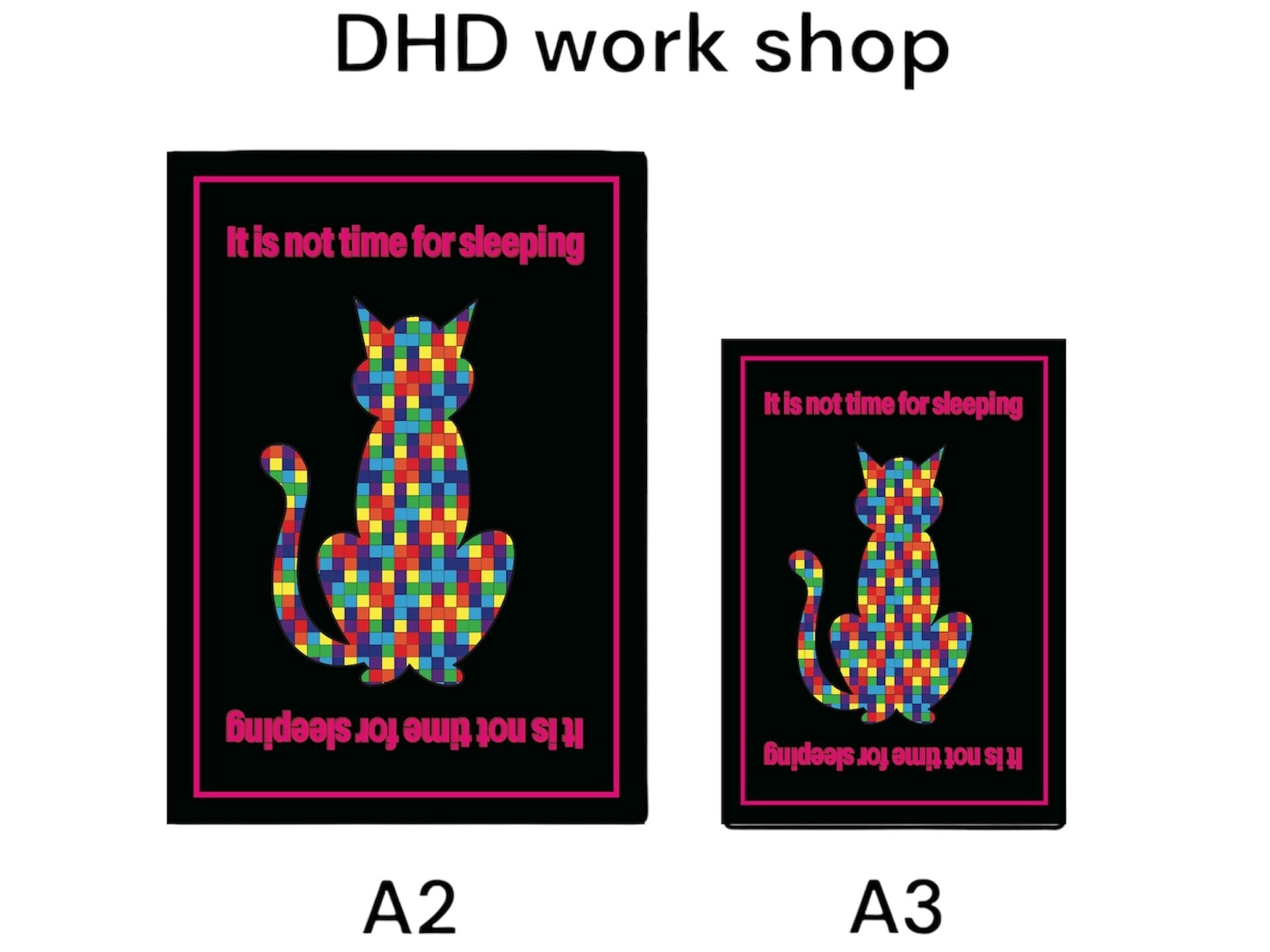 DHD(M)018【フレーム付きインテリアポスターA3　まわりが黒ネコ】