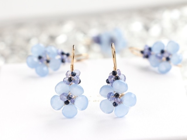 14kgf-Sea blue flower pierced earrings /can be chang to A.N original clip-on