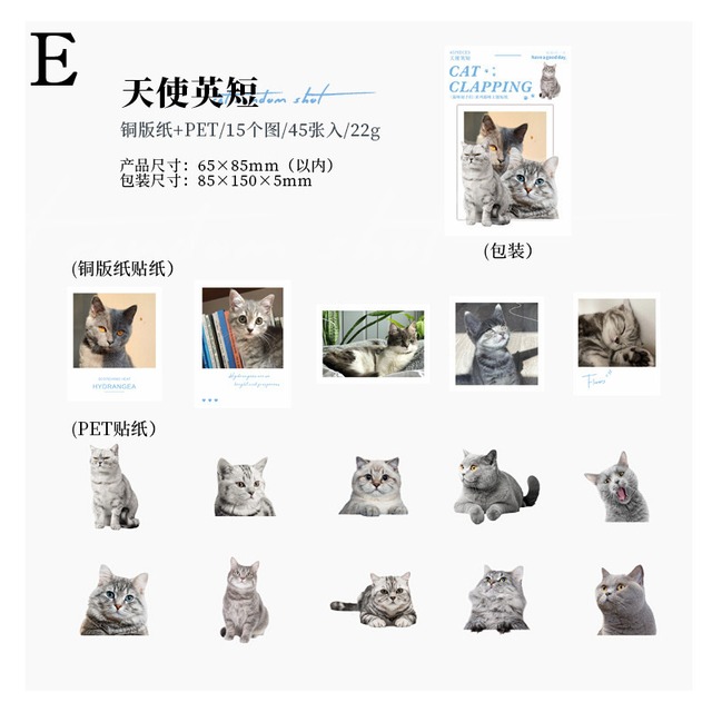 かわいい猫たちのシールセット　15種45枚入り　猫咪随手拍シリーズ【美好的一天(have a good day)】[HG7s]