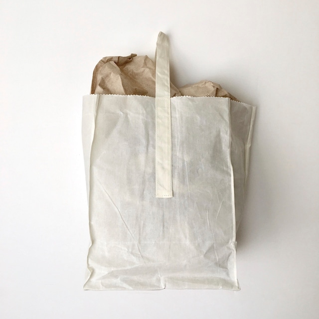 ショッピングバッグ コットン ホワイト グロサリーバッグ / Grocery Bag with Handle White PUEBCO