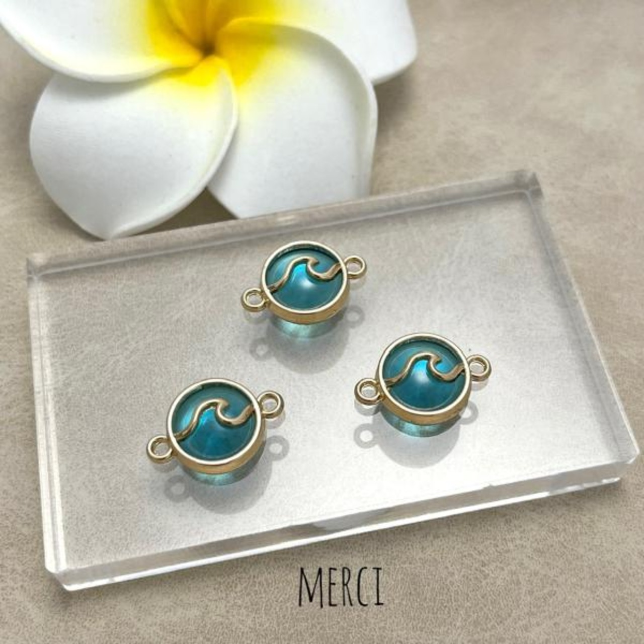 ウェーブ両カン/ダブルカン/クリアブルー/コネクター /チャーム/ハワイアン/波/WAVE