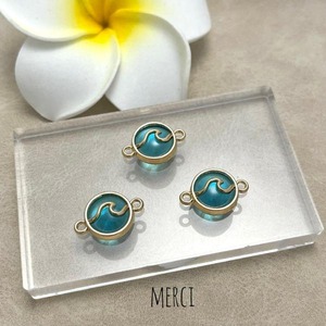 ウェーブ両カン/ダブルカン/クリアブルー/コネクター /チャーム/ハワイアン/波/WAVE