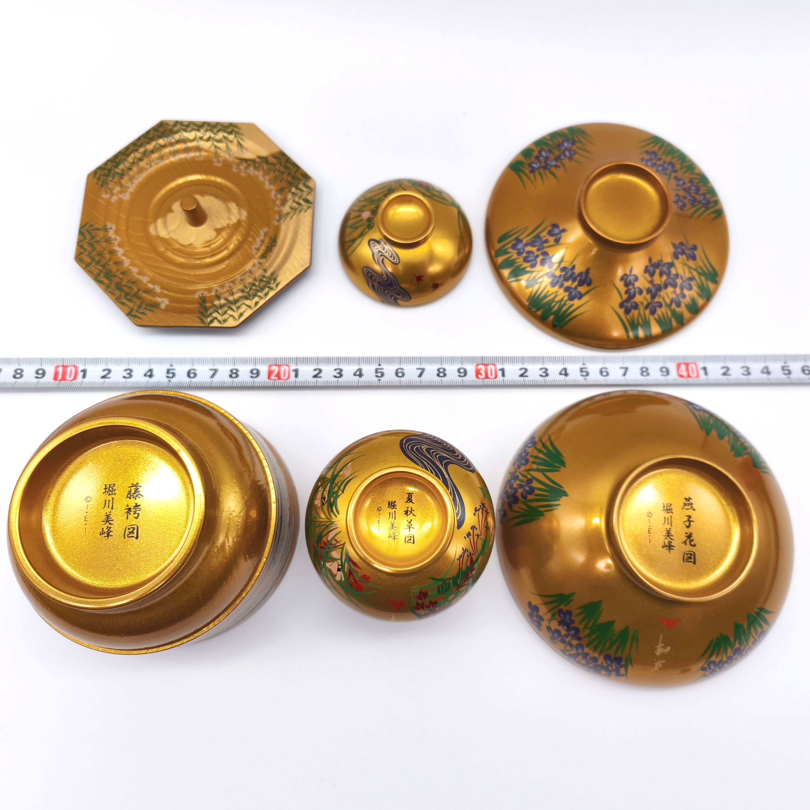 蒔絵師・堀川美峰造・黄金の美・漆蒔絵椀十二ヶ月・12客セット・金城樓