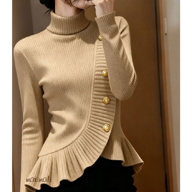 タートルネック ドレープ ペプラム ニット 25485