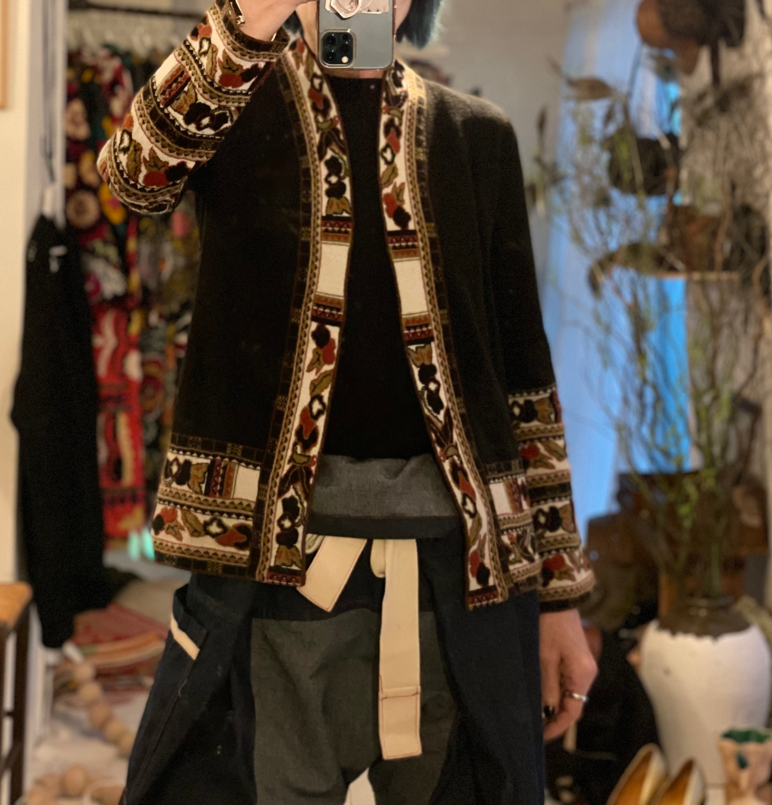 80〜90s KENZO JUNGLE Black × jacquard open cardigan 80〜90s KENZO