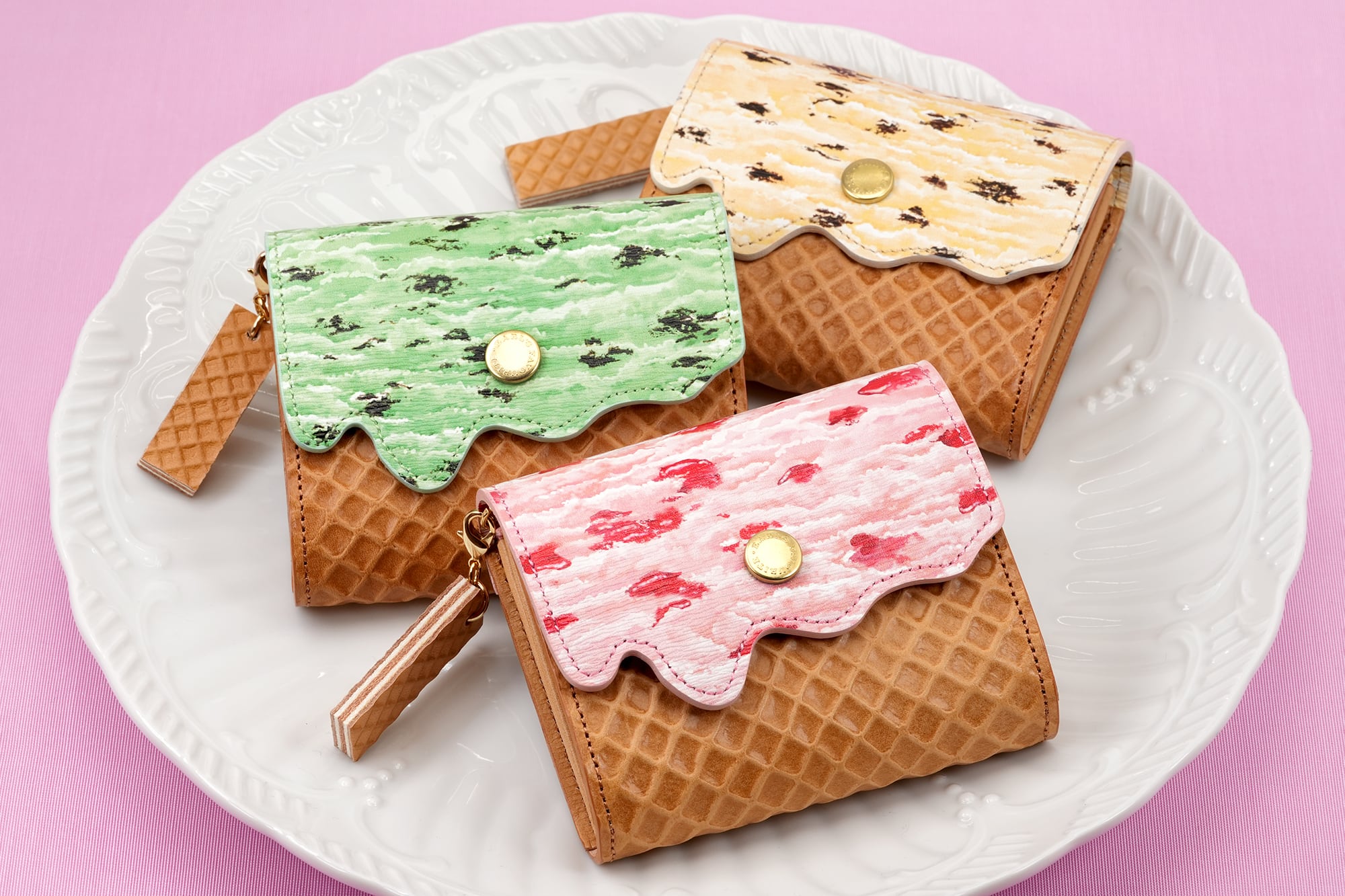 アイスクリームコンパクト財布・カラフルフレーバー(本革製)