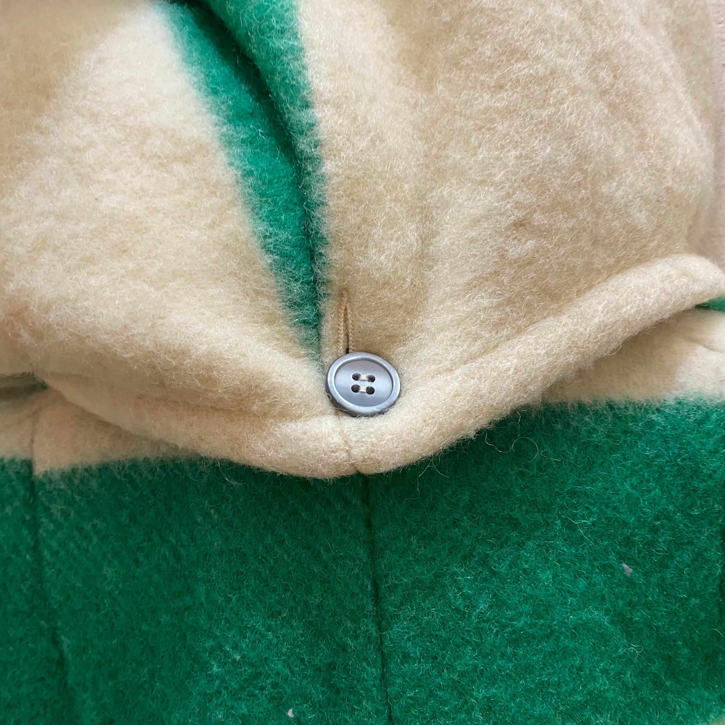 左CANADA製 size6 HUDSON'S BAY ハドソンベイ ブランケットコート ウールコート フーディー マルチカラー ボーダー