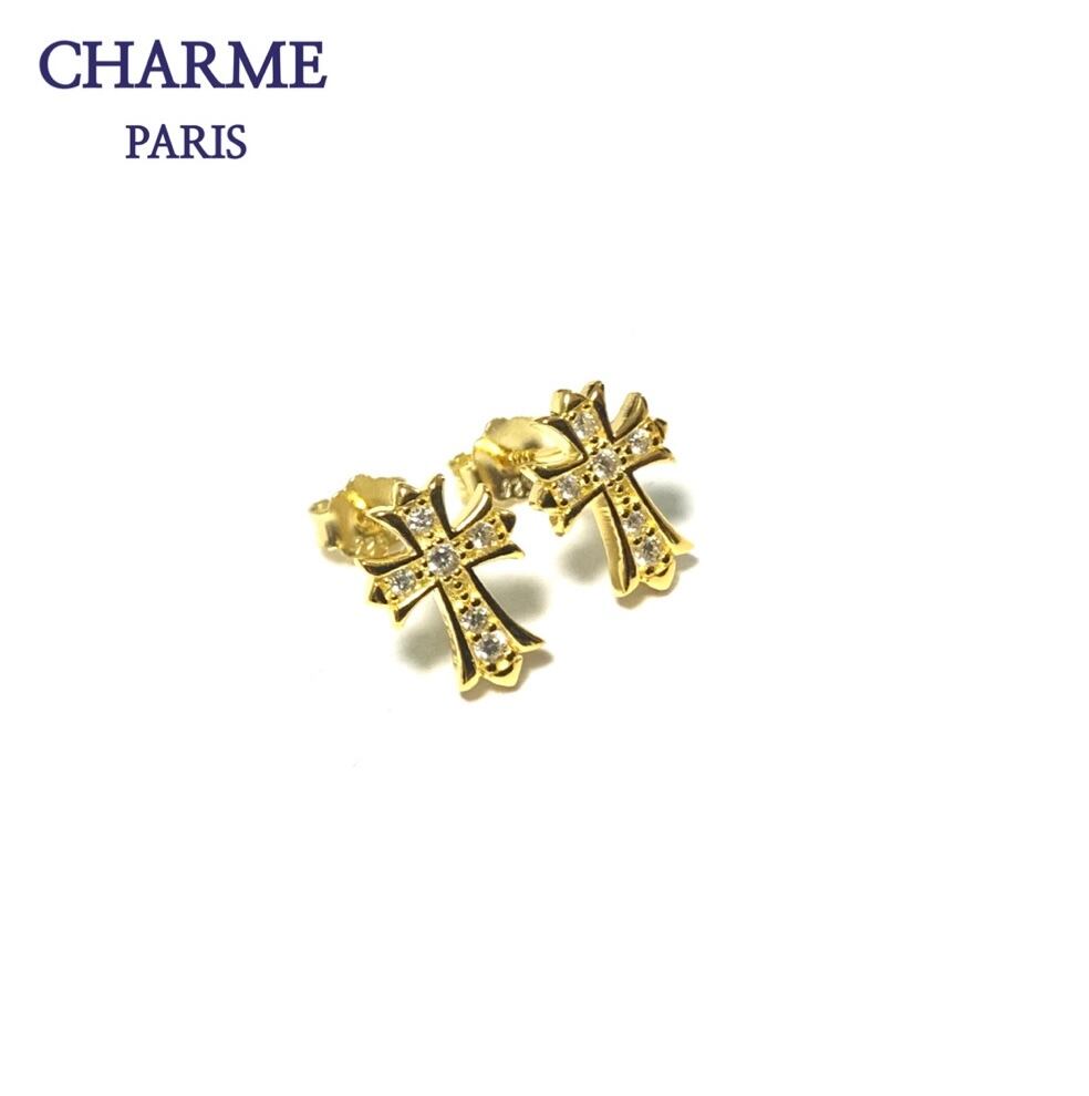 22k plating cz diamond cross pierce
