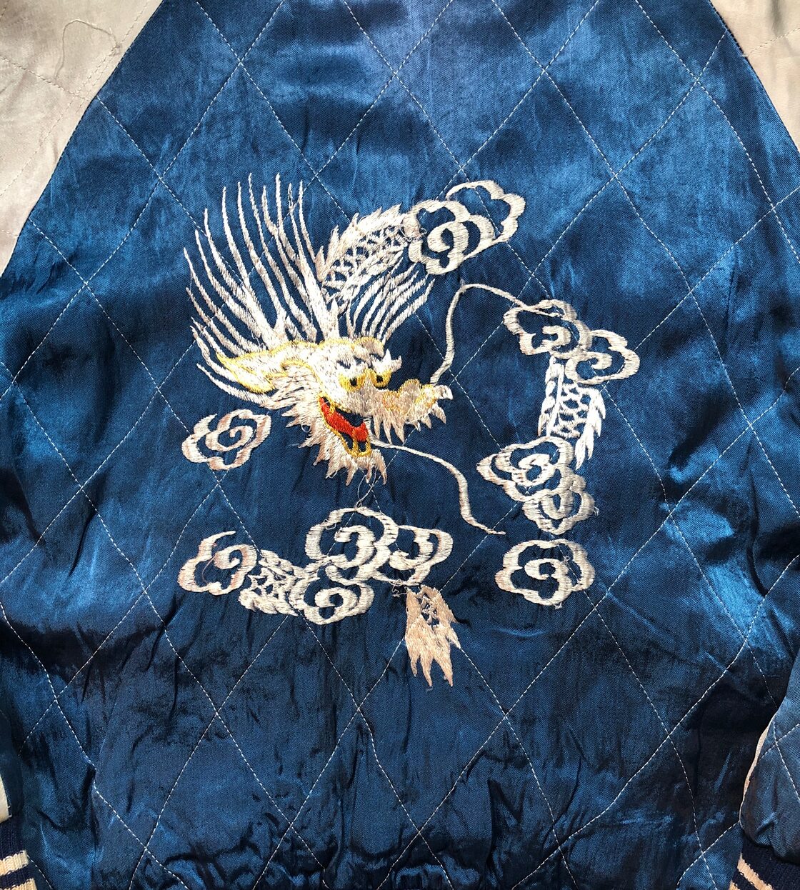 90s JUNGLE STORM 別珍 スカジャン 鷲 鷹 龍 袖 ベロア 刺繍 