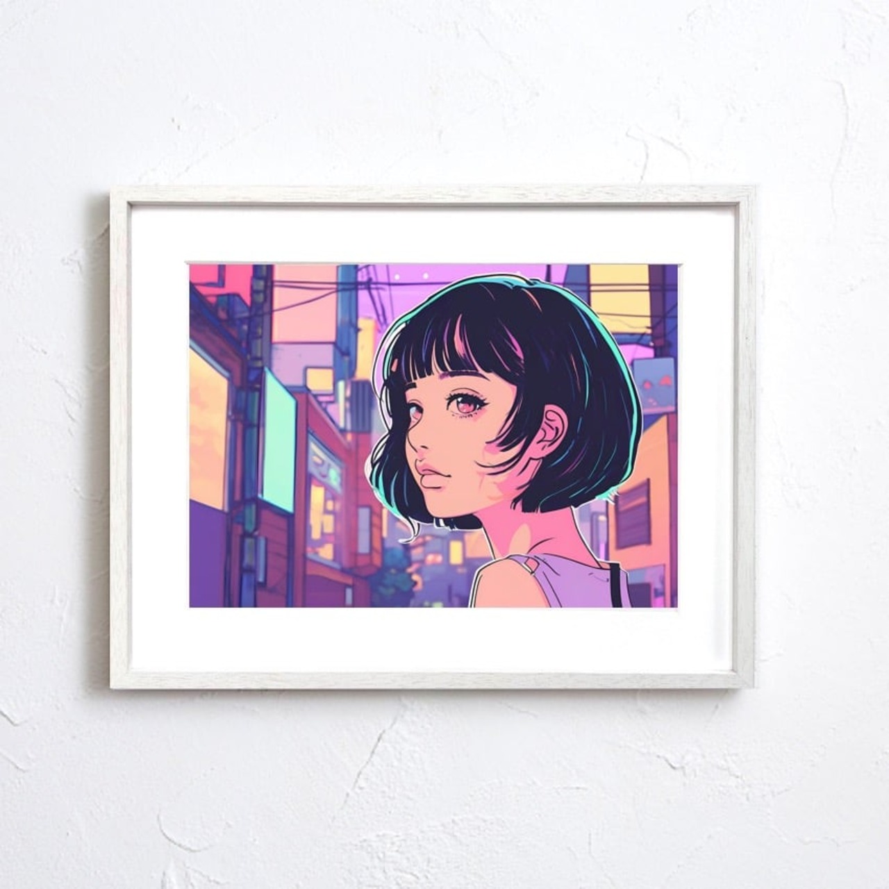 Bob Girl VII｜レトロでかわいい女の子のパステルアートポスター｜ガーリーでファンシーな雰囲気をつくるおしゃれ壁掛けアート｜お部屋を明るく彩る一枚A4ポスター