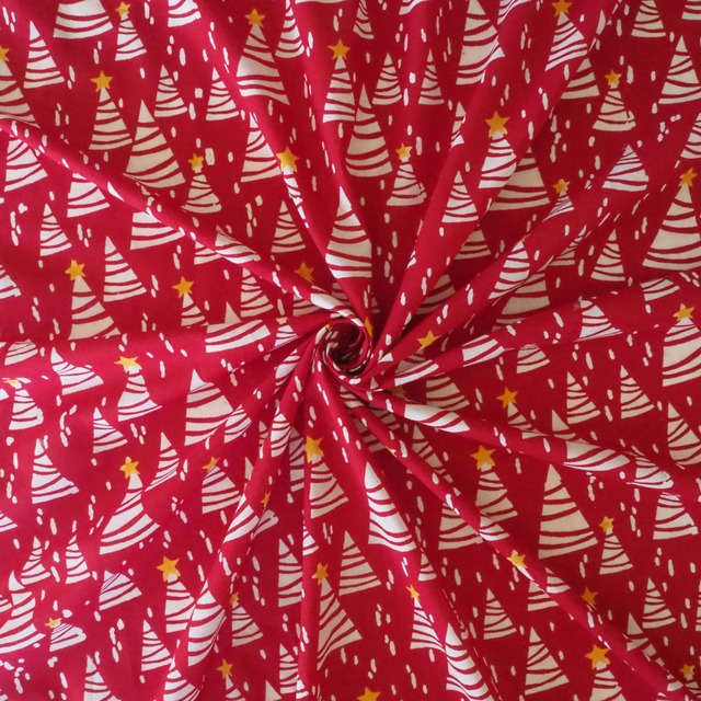 ブロックプリント生地【50cm単位】インド綿  Winter(X'mas Starツリー) 赤 #46510-RD1