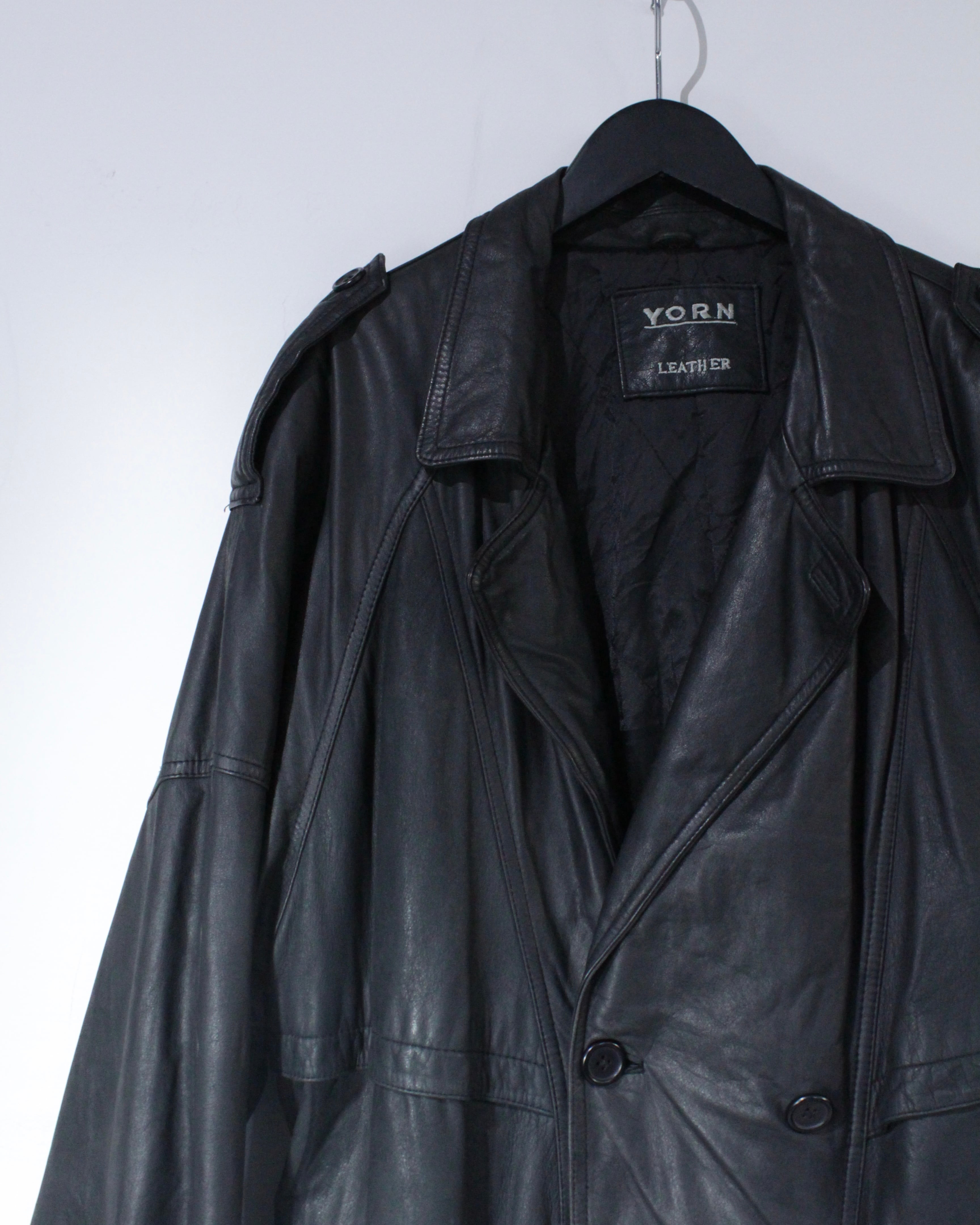 Caka BLACK】Black Color Vintage Leather Trench Coat | Caka(カカ
