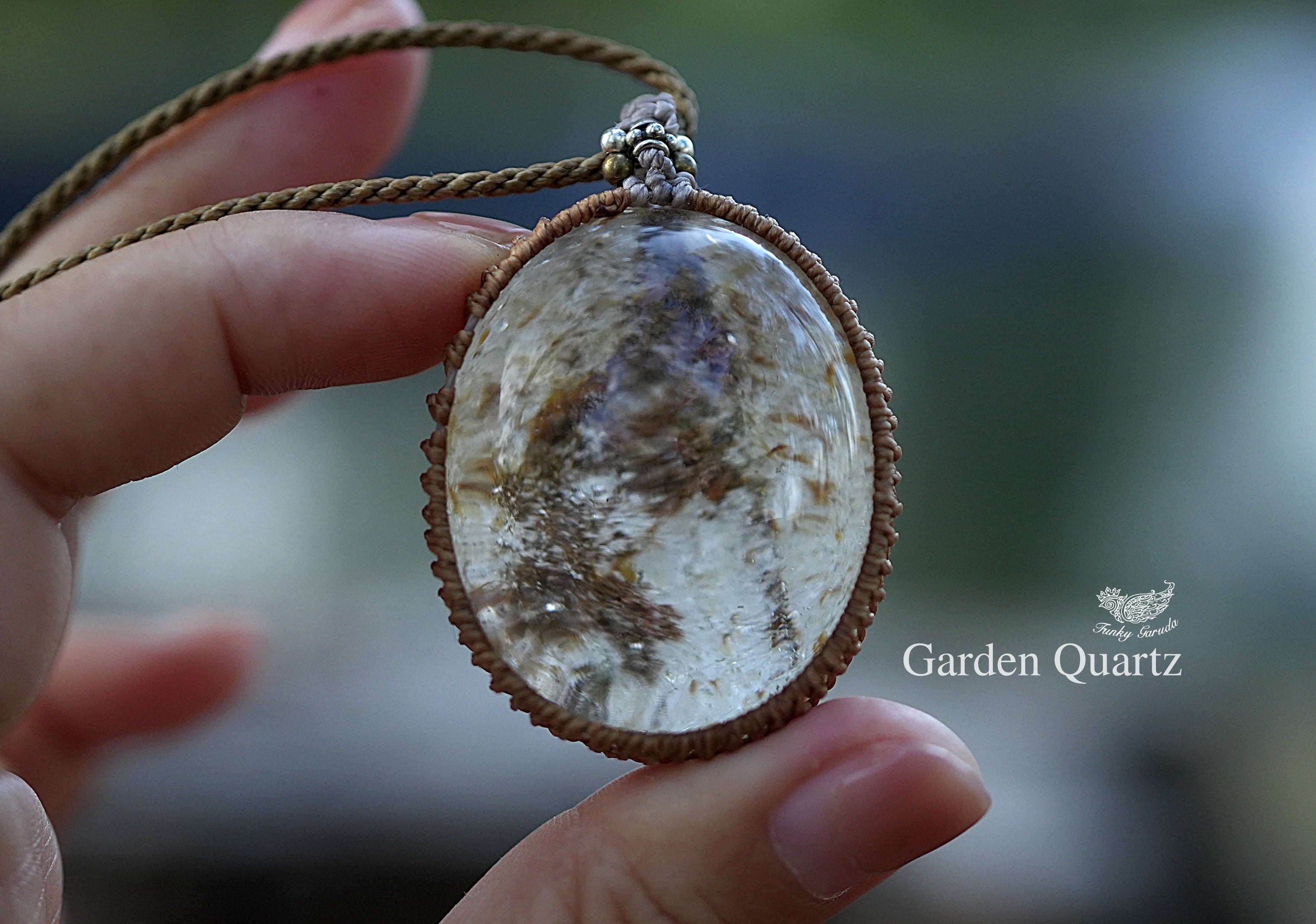 土と水★中粒★ガーデンクォーツ マクラメネックレス1487