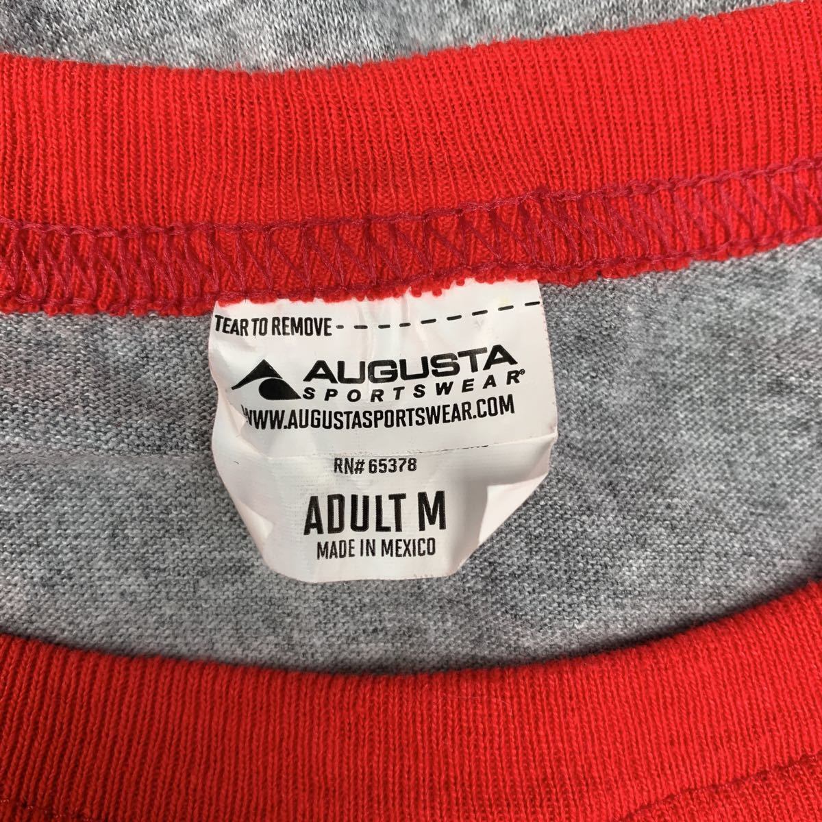 ラグラン 7分丈 Tシャツ M グレー レッド プリント ロンT 古着卸