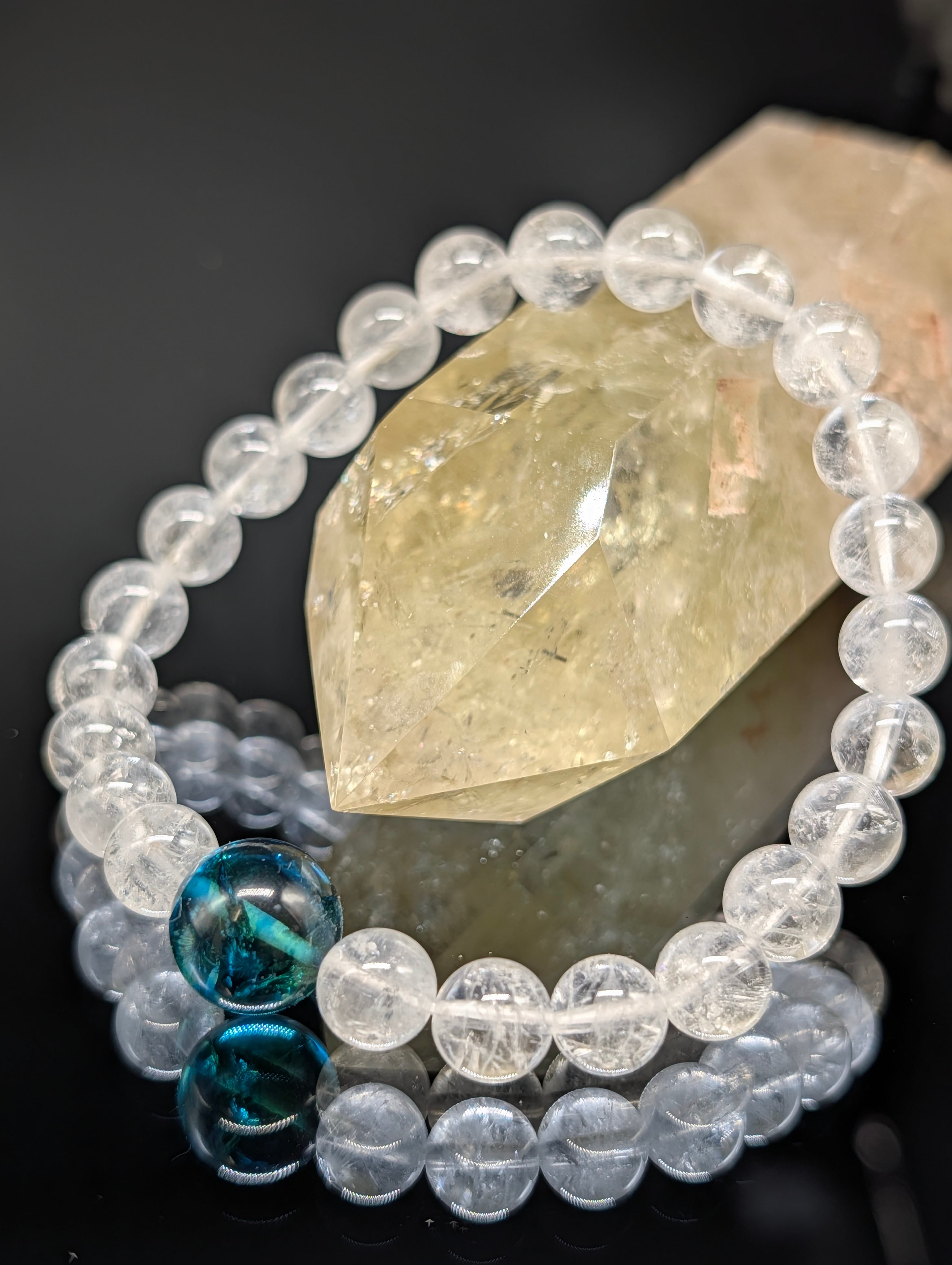 パワーストーン】ヒマラヤ水晶・アクアマリン 8mm(親玉9～10mm)【願望