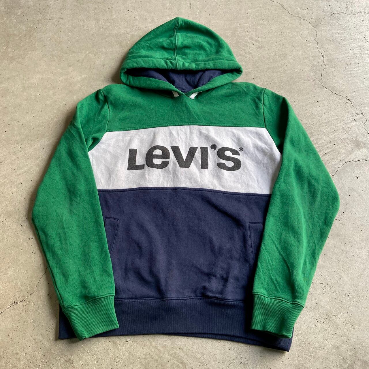 Levi S リーバイス フロント ロゴ プリント 切替 スウェットパーカー メンズm相当 古着 プルオーバー グリーン ホワイト ネイビー パーカー Swe30 Cs2211 50 Cave 古着屋 公式 古着通販サイト