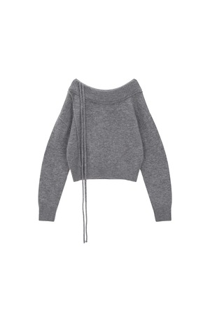 [Matin Kim] OFF SHOULDER STRING KNIT PULLOVER IN GREY 正規品 韓国ブランド 韓国通販 韓国代行 韓国ファッション マーティンキム matinkim 日本 店舗