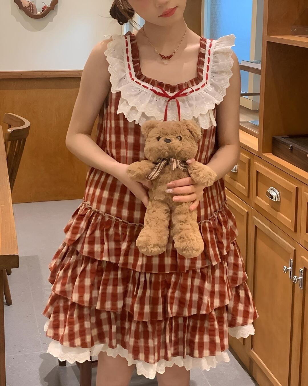 レッドチェックレイヤードワンピース 2503021