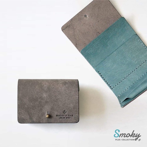【限定色】お札を折らない ミニ財布【グレー×くすみブルー】Smoky+（受注生産）